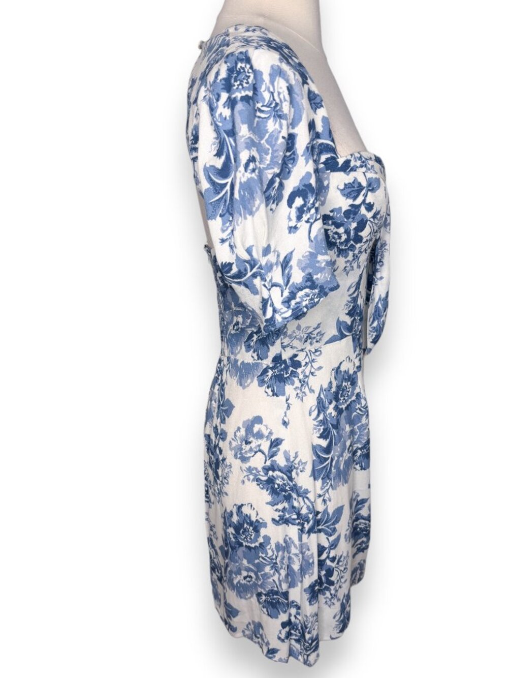 Reformation Grant Olympia Blue Floral Bow Tie Open Back Mini Dress Size 4 - Picture 8 of 9